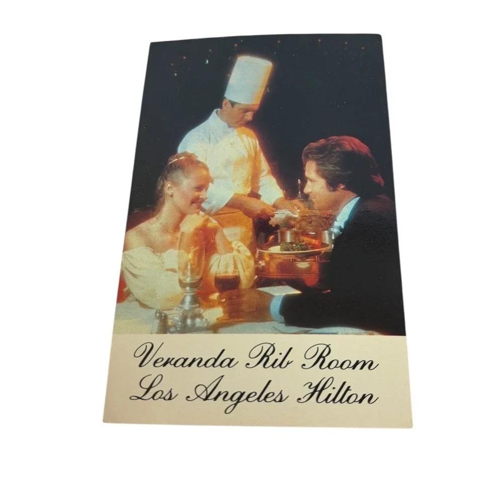 Veranda Rib Room Los Angeles Hilton Postcard Vintage Restaurant  Chef Couple